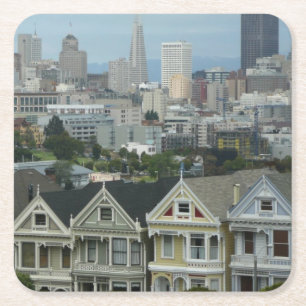 San Francisco Postcard Row City Scene Fotografie Rechteckiger Pappuntersetzer