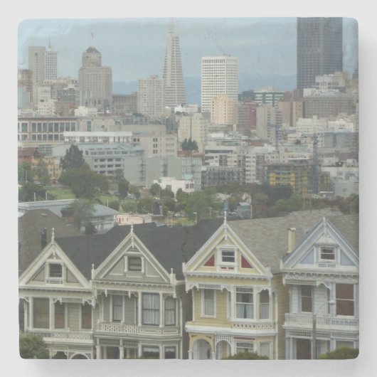 San Francisco Postcard Row City Scene Fotografie Steinuntersetzer (Vorderseite)