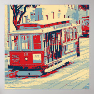 San Francisco, rotes Blau Poster
