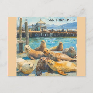San Francisco Sea Lions Pier 39 Wasserfarbe Postkarte