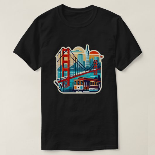 San Francisco Sehenswürdigkeiten Golden Gate Cable T-Shirt (Design vorne)