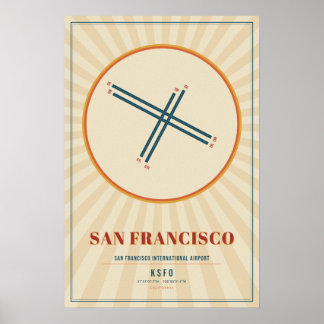 San Francisco SFO Flugplatzkarte Poster | Retro