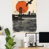 San Francisco Silhouetten - Goldenes Tor Reflektio Poster (Heimbüro)