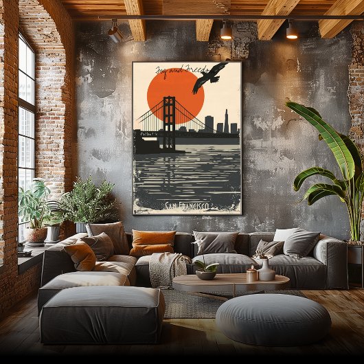 San Francisco Silhouetten - Goldenes Tor Reflektio Poster