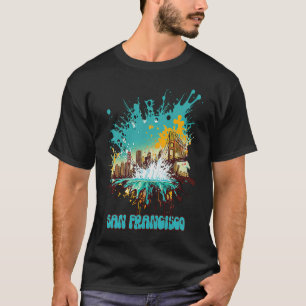 San Francisco Skyline Abstrakter Spritzer Paint Gl T-Shirt