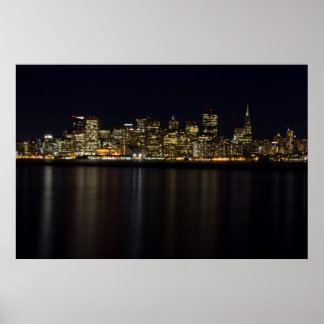 San Francisco Skyline an der Nachtwand Poster