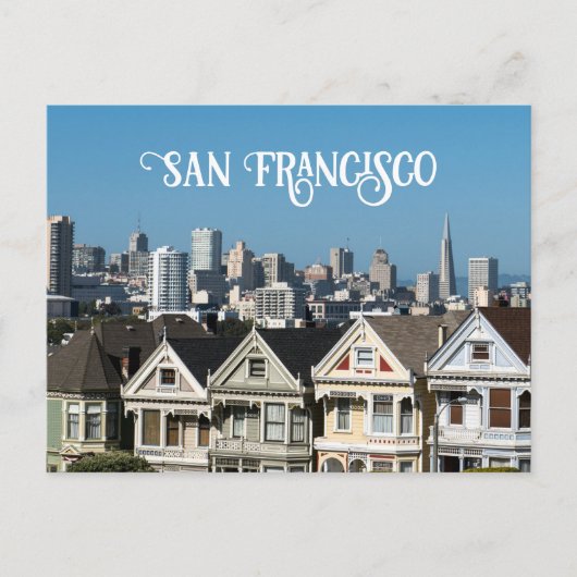 San Francisco Skyline and Painted Ladys Houses Postkarte (Vorderseite)
