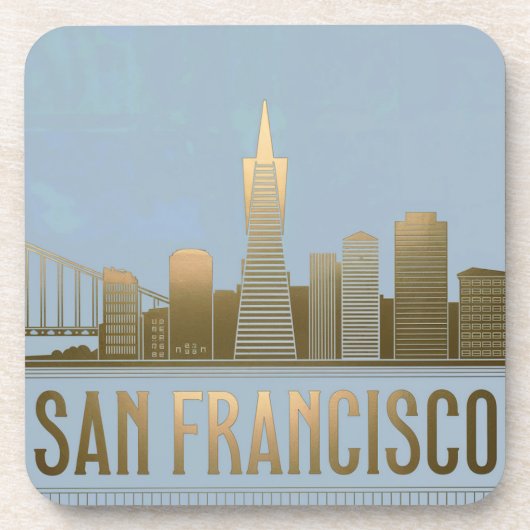 San Francisco Skyline Blue Gold Untersetzer Set (Vorderseite)