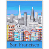 San Francisco Skyline Colored Line Art Aufkleber (Vorderseite)