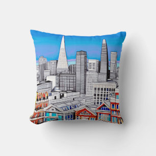 San Francisco Skyline Colored Line Art Kissen