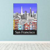 San Francisco Skyline Colored Line Art Leinwanddruck (Insitu (Holzboden))