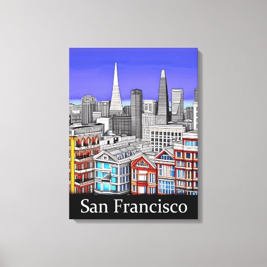 San Francisco Skyline Colored Line Art Leinwanddruck (Vorderseite)
