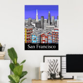 San Francisco Skyline Colored Line Art Poster (Heimbüro)