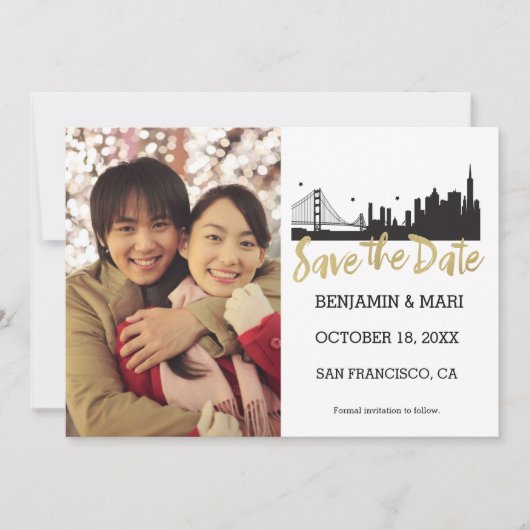 San Francisco Skyline Gold Script Save the Date (Vorderseite)