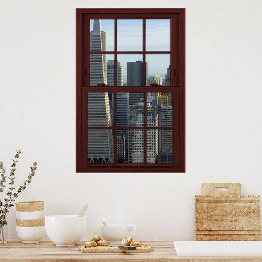 San Francisco Skyline Imitats Cherry Wood Window Poster (Küche)