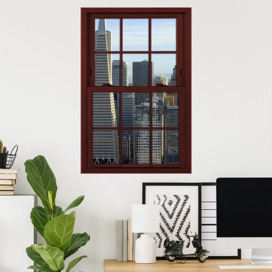 San Francisco Skyline Imitats Cherry Wood Window Poster (Heimbüro)