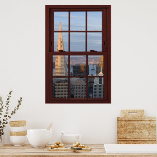 San Francisco Skyline Imitats Cherry Wood Window Poster (Küche)