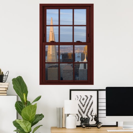 San Francisco Skyline Imitats Cherry Wood Window Poster (Heimbüro)