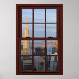 San Francisco Skyline Imitats Cherry Wood Window Poster