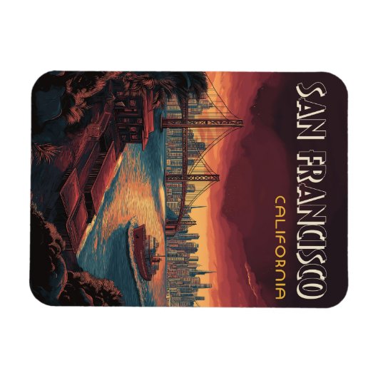 San Francisco Skyline mit Golden Gate Bridge Magnet (Horizontal)