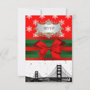 San Francisco Skyline Red Snowflake Weihnachten Hinweiskarte