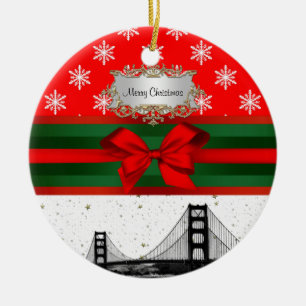 San Francisco Skyline Red Snowflake Weihnachten Keramikornament