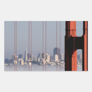 San Francisco Skyline von der Golden Gate Bridge. Rechteckiger Aufkleber