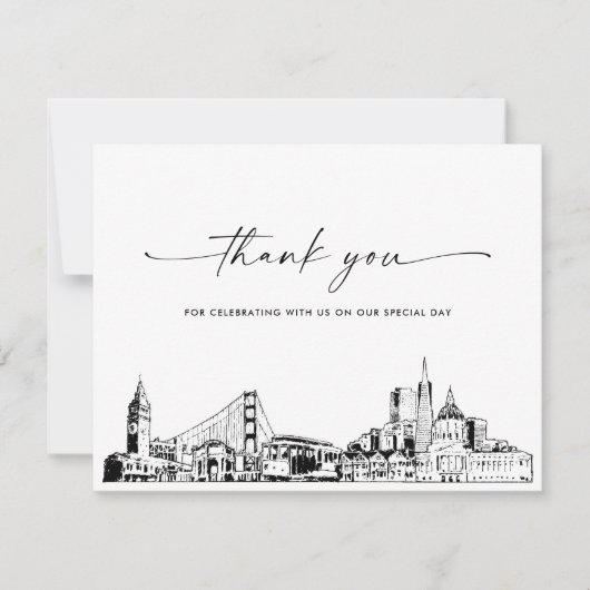 San Francisco Skyline Wedding Foto Dankeschön Kart Einladung (Vorderseite)