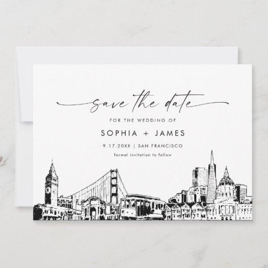 San Francisco Skyline Wedding Save the Date Card Einladung (Vorderseite)