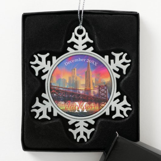 San Francisco Snowflake Pewter Weihnachtsschmuck Schneeflocken Zinn-Ornament (Box)