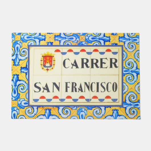 San Francisco Spanish Street Sign Yellow Blue Tile Fußmatte (Vorderseite)