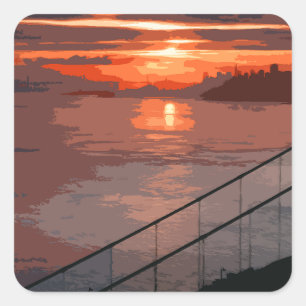 San Francisco Sunrise Retro Quadratischer Aufkleber