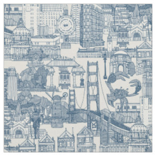 San Francisco Toile Kobalt stark weiß Stoff