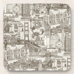 San Francisco Toile Teebraun Starkweiß Getränkeuntersetzer