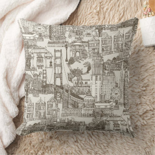San Francisco Toile Teebraun Starkweiß Kissen