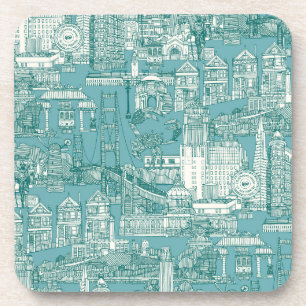 San Francisco Toile Viridian Türkisblau Getränkeuntersetzer