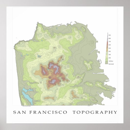 San Francisco Topo Karte - Weiß 24x24 Poster (Vorne)