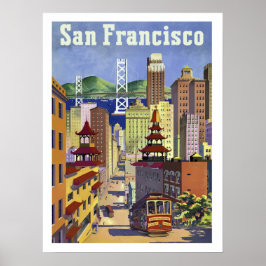 San Francisco, tram, urban city street, vintage Poster