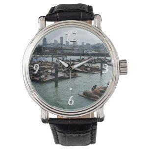San Francisco und Pier 39 Sea Lions City Skyline Armbanduhr