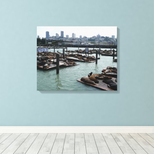 San Francisco und Pier 39 Sea Lions City Skyline Leinwanddruck (Insitu (Holzboden))