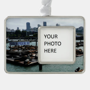 San Francisco und Pier 39 Sea Lions City Skyline Rahmen-Ornament Silber