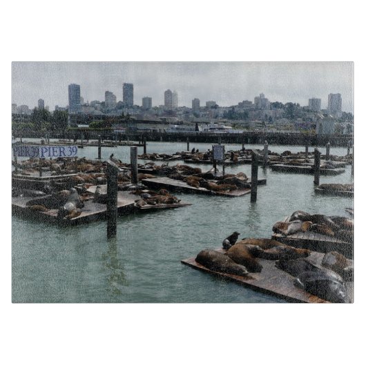 San Francisco und Pier 39 Sea Lions City Skyline Schneidebrett (Vorderseite)