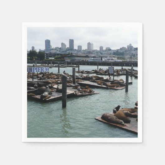 San Francisco und Pier 39 Sea Lions City Skyline Serviette (Vorderseite)