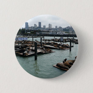 San Francisco und Pier 39 Seelöwen Stadt Skyline Button