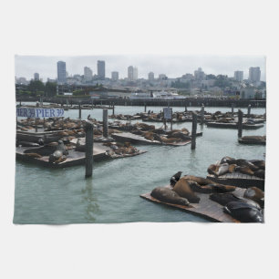 San Francisco und Pier 39 Seelöwen Stadt Skyline Geschirrtuch