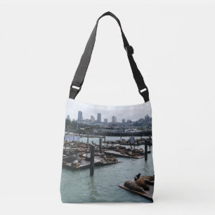 San Francisco und Pier 39 Seelöwen Stadt Skyline Tragetaschen Mit Langen Trägern