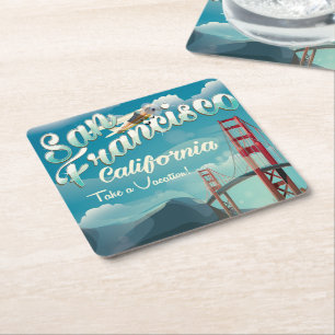 San Francisco Urlaub vintage Reiseplakat Rechteckiger Pappuntersetzer