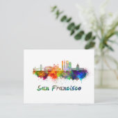 San Francisco V2 Skyline in Aquarelltonie Postkarte (Stehend Vorderseite)