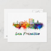 San Francisco V2 Skyline in Aquarelltonie Postkarte (Vorne/Hinten)