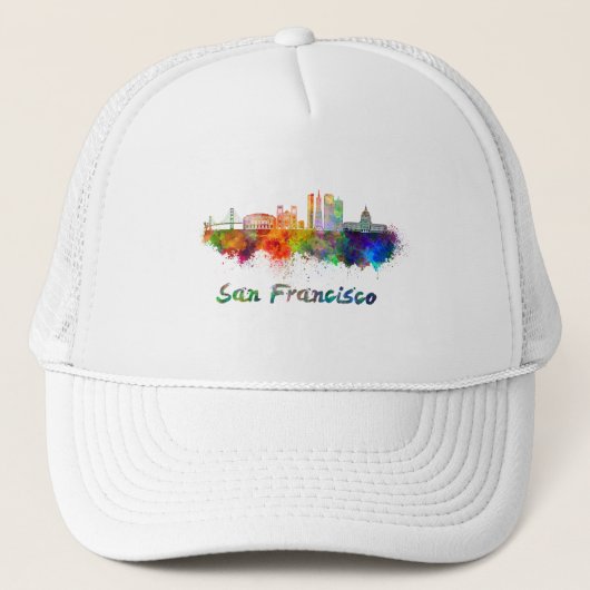 San Francisco V2 Skyline in Aquarelltonie Truckerkappe (Vorderseite)